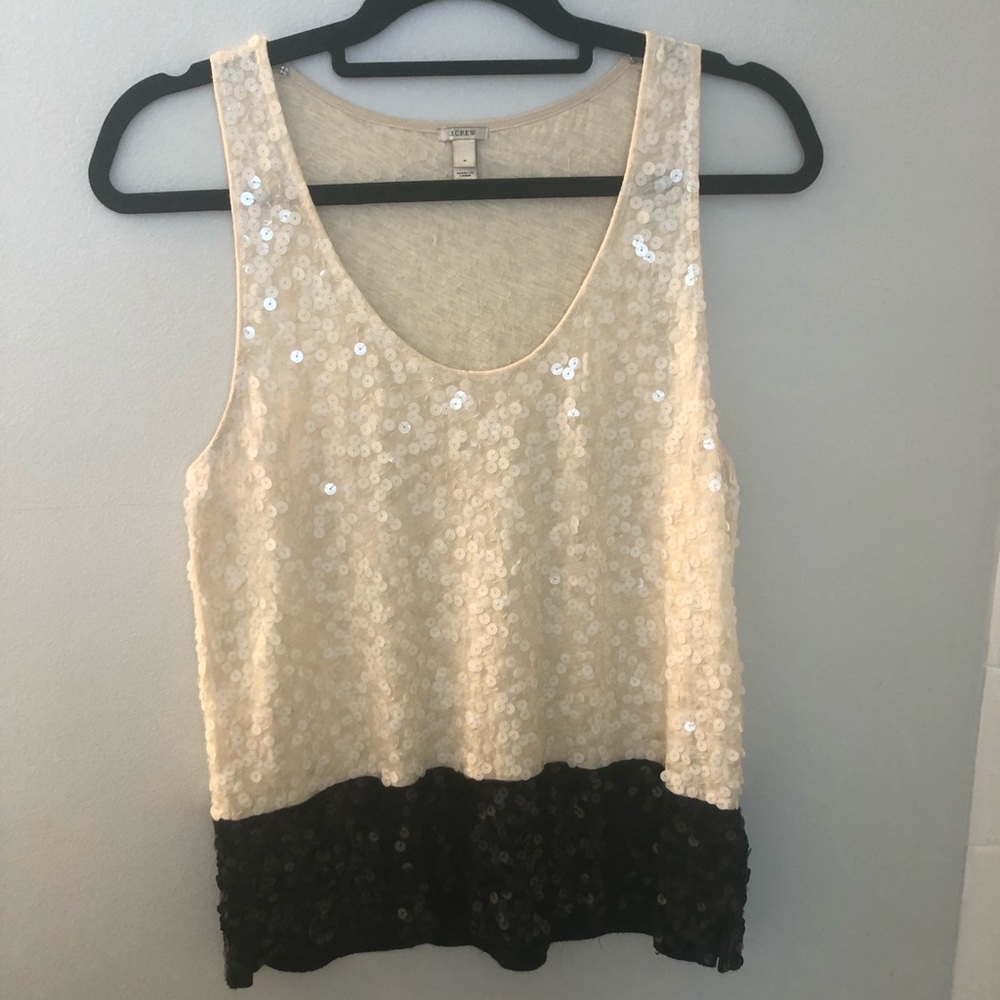 J Crew sequin cream and black tank